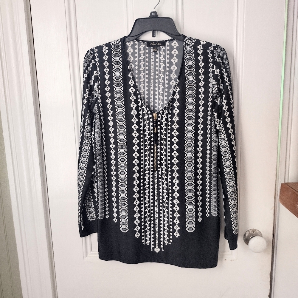 Melissa Paige Black and White Long Sleeve Top